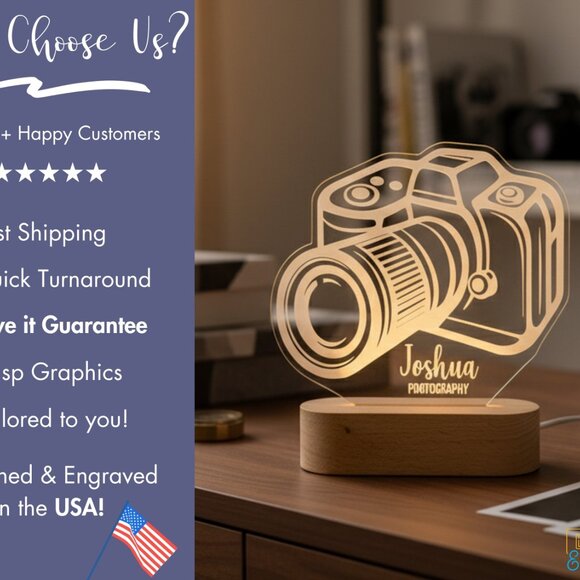 Personalized Camera Night Light – Custom LED Photo Room Lamp - Picture 4 of 8